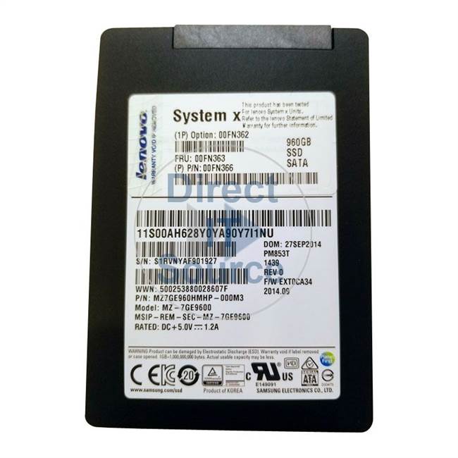 Lenovo / Samsung PM853T MZ7GE960HMHP 2.5'' 960GB SATA III SSD Drive