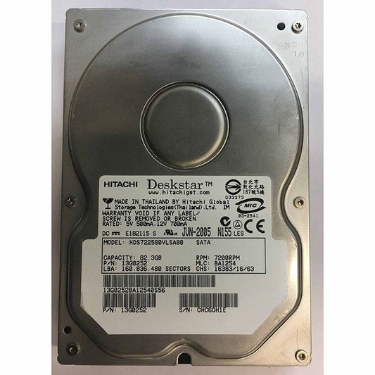 Hitachi DESKSTAR 7K250 HDS722580VLSA80 82.3GB 7200RPM 8MB SATA-150 3.5" HARD DRIVE (13G0252)