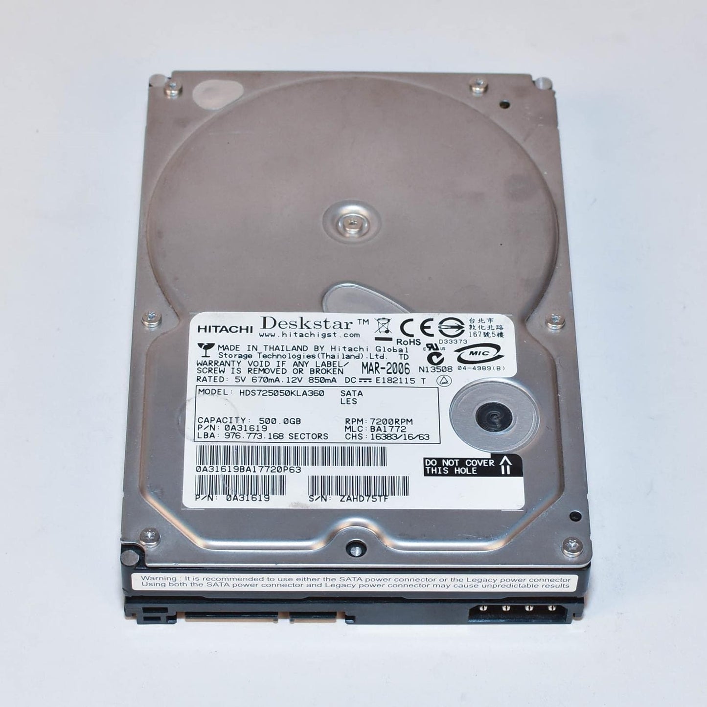 Hitachi HDS725050KLA360 500GB 7200RPM SATA-II 3.5" HARD DRIVE