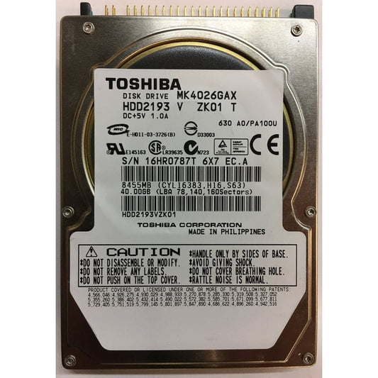 Toshiba 40.0GB 5400 RPM  9.5MM  16MB Ultra DMA-100/ATA-6