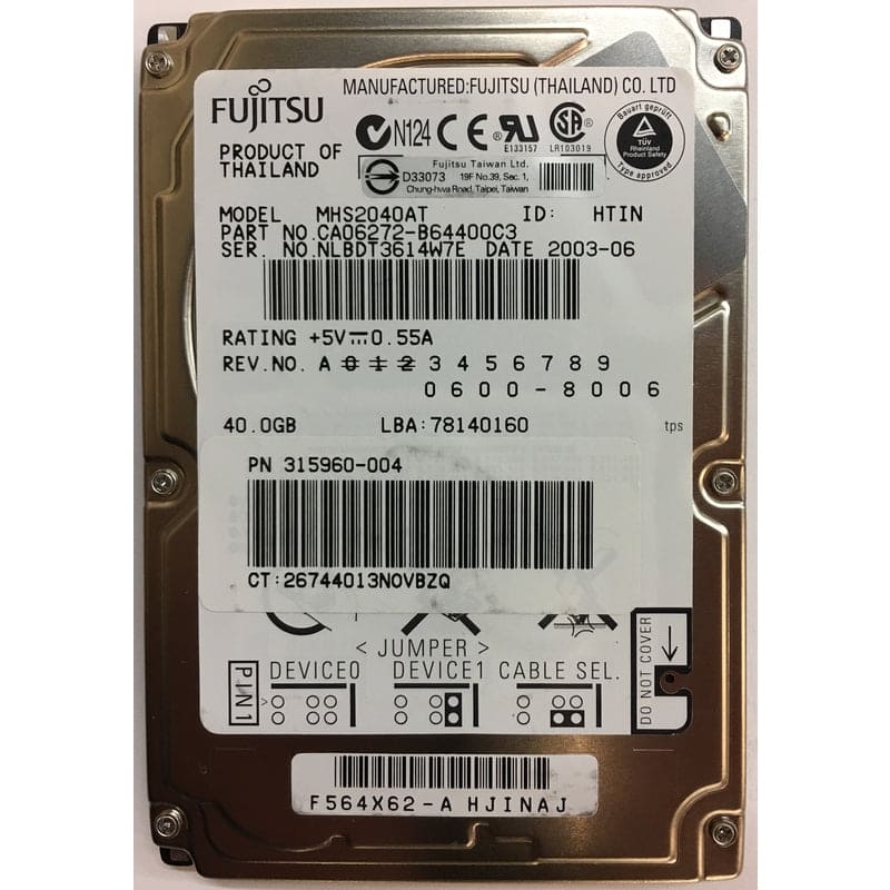 Fujitsu 40GB 2.5" 9MM 4200RPM LAPTOP HARD DRIVE