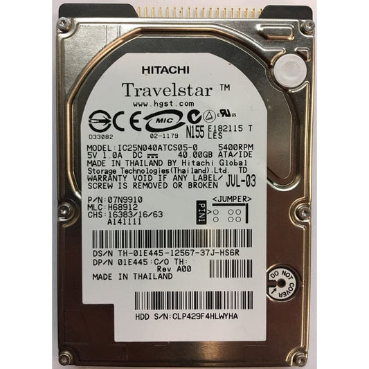 IBM 40.0GB 9.5MM ATA/100 12MS 8MB 5400RPM HARD DRIVE