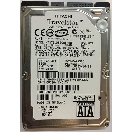 Hitachi 7K100 60GB 7.2K 2.5 SATA Hard Drive 0A25025