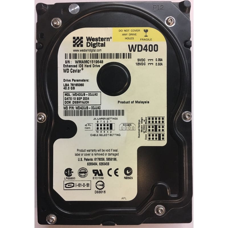 Western Digital Caviar SE WD400JB 40GB 7200 RPM 8MB Cache IDE Ultra ATA100 / ATA-6 3.5" Hard Drive Bare Drive