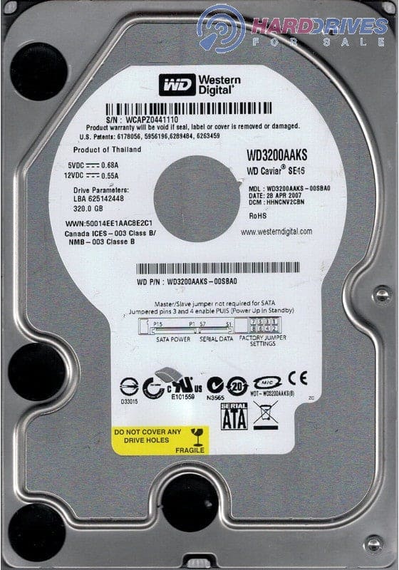 Western Digital 320GB Internal 7200RPM 3.5" (WD3200AAKS-00SBA0) HDD