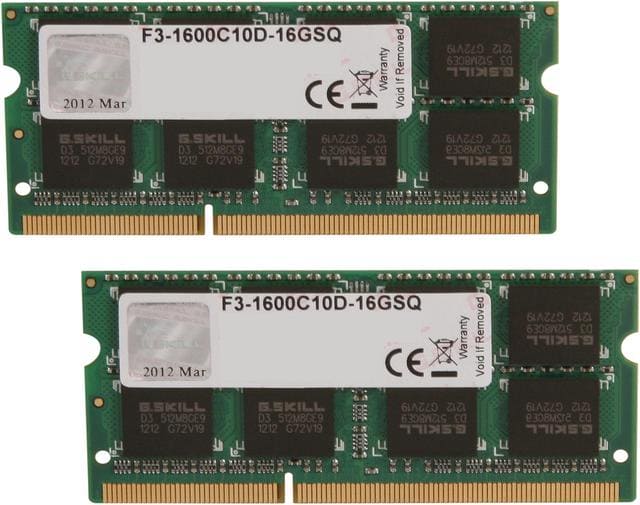 G.Skill F3-1600C10D-16GSQ 16GB (2x8GB) DDR3-1600MHz SODIMM Laptop Memory Module