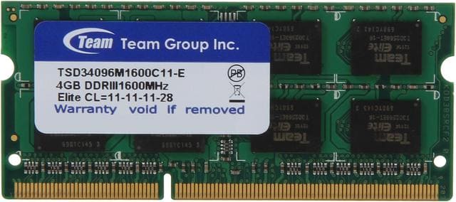 Team Elite TSD34096M1600C11-E 4GB DDR3-1600Mhz 204-Pin SODIMM Memory Model