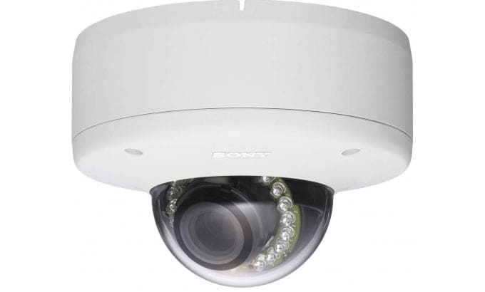 Sony SNC-DH180 Network 720p HD / 1.3 Megapixel Vandal Resistant Minidome Camera with View-DR Technology, IR Illuminator, JPEG/MPEG-4/H.264 Day/Night