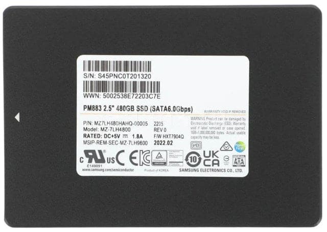 Samsung MZ7LH480HAHQ-00005 PM883 480GB SATA 6Gb/s 2.5-Inch Solid State Drive