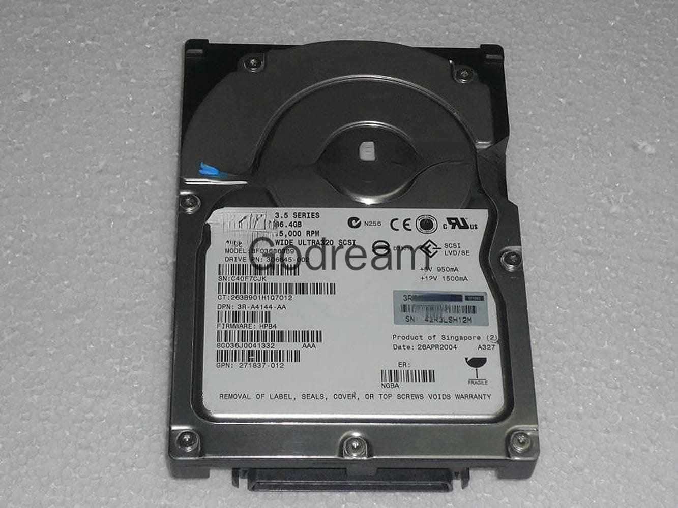 HP/Compaq BF036863B9 36.4GB 15KRPM 80PIN Ultra-320 SCSI Hot Pluggable 3.5-Inch Hard Drive