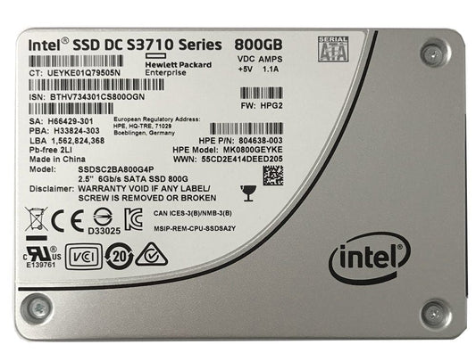 Intel DC S3710 Series (SSDSC2BA800G4P) 800GB SSD, 2.5" SATA 6Gb/s, 804638-003