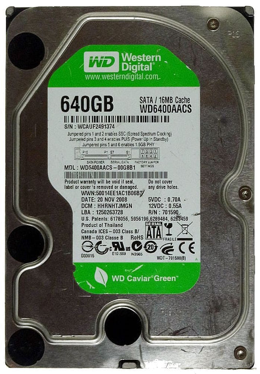 WD Green 640 GB Internal hard drive Serial ATA-300 3.5" 7200 rpm WD6400AACS