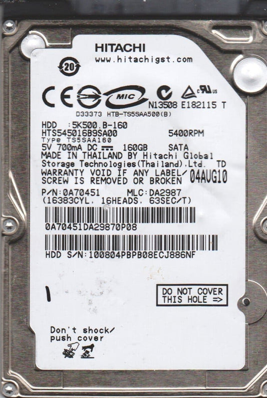 Hitachi 160GB 2.5IN SATA300 5400RPM HDD 5400 RPM