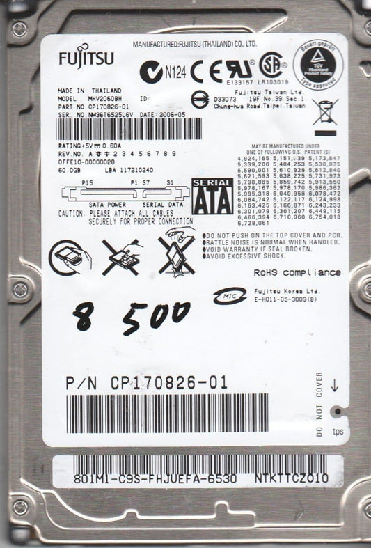 Fujitsu 60GB 5400rpm SATA 8MB Notebook Hard Drive