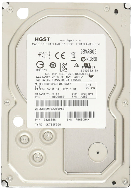 HGST Ultrastar 7K4000 HUS724030ALS640(0B26886) 3TB 7200 RPM 64MB Cache SAS 6Gb/s 3.5" Enterprise Hard Drive