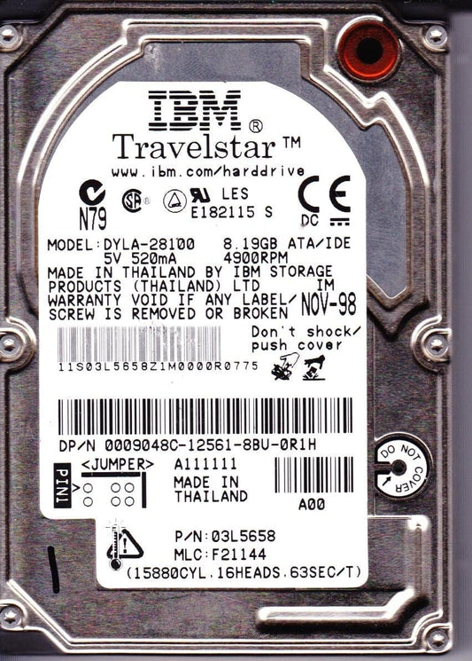 IBM 8.1GB 2.5in 17mm 4200rpm HDD, DYLA-28100