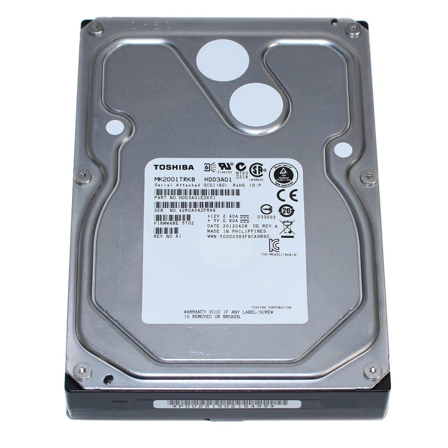 TOSHIBA MK2001TRKB 2TB 7200 RPM 16MB Cache SAS 6Gb/s 3.5" Enterprise Hard Drive