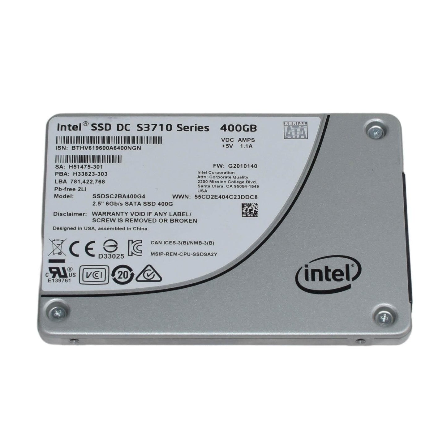 Intel SSDSC2BA400G401 DC-S3710 Series 400Gb Serial ATA-III 6.0Gbps 2.5-Inch MLC Internal Solid State Drive