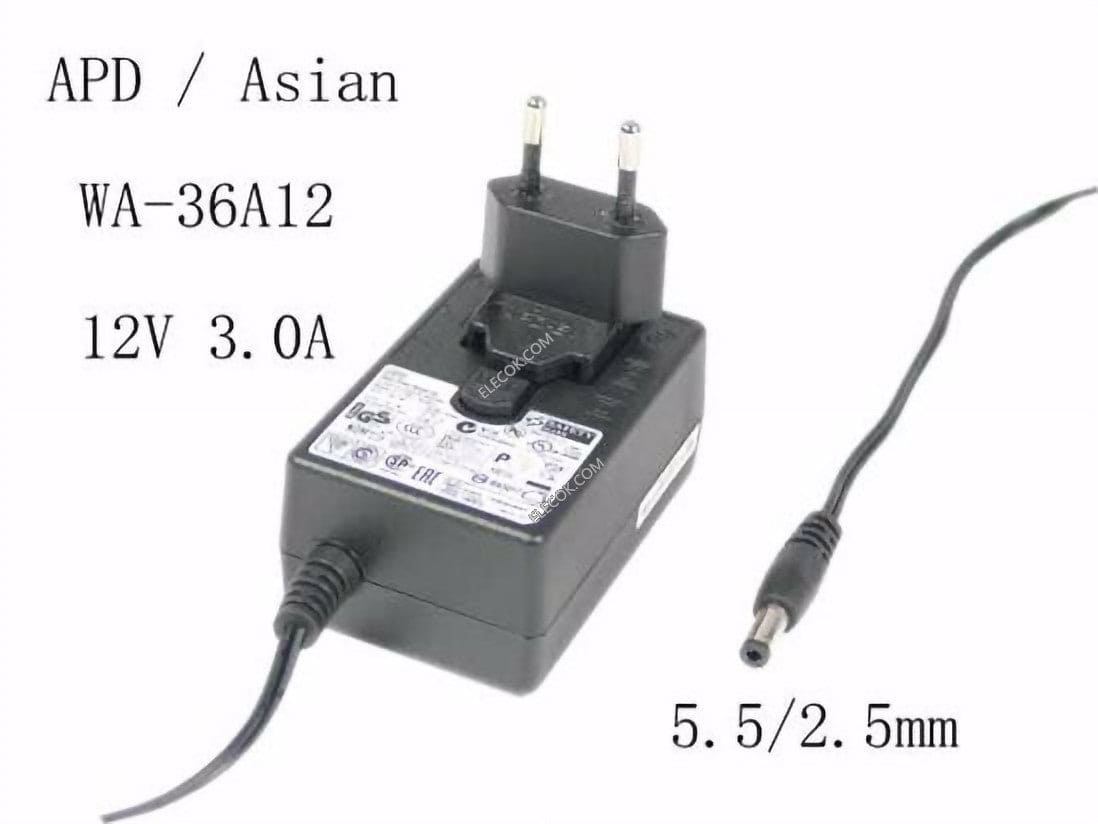 APD WA-36A12; 12V 3A 5.5/2.5mm AU/NZ Wall Plug AC Power Adapter Charger