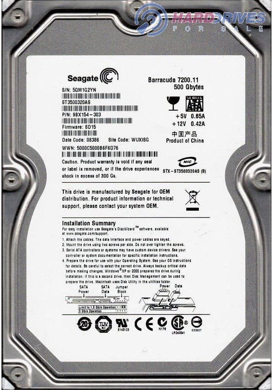 Seagate Barracuda 7200.11 ST3500320AS 500GB 7200RPM SATA-300 3.5" HARD DRIVE