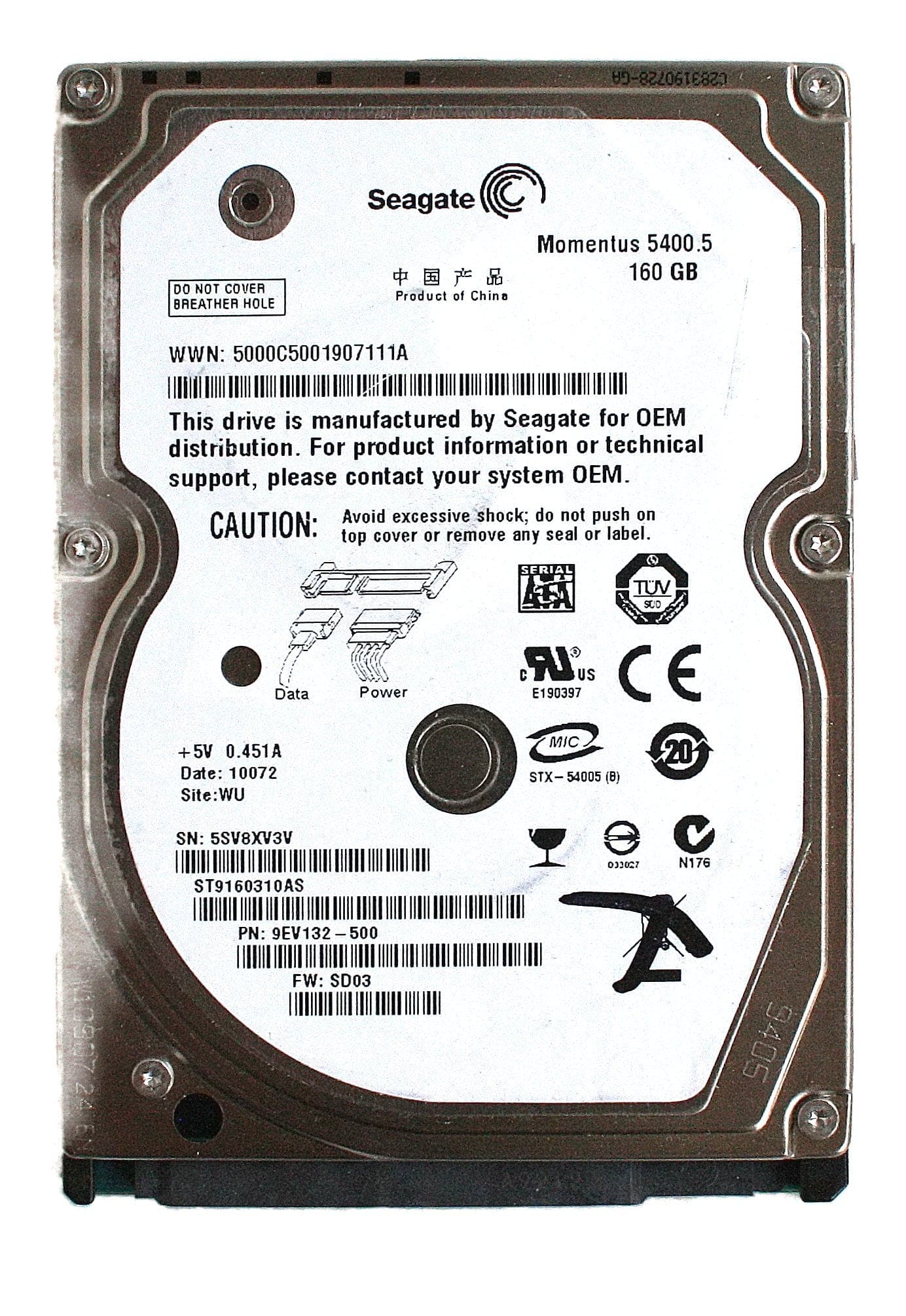 Seagate Momentus 5400.5 ST9160310AS 2.5-inch Hard Drive Factory Recert.