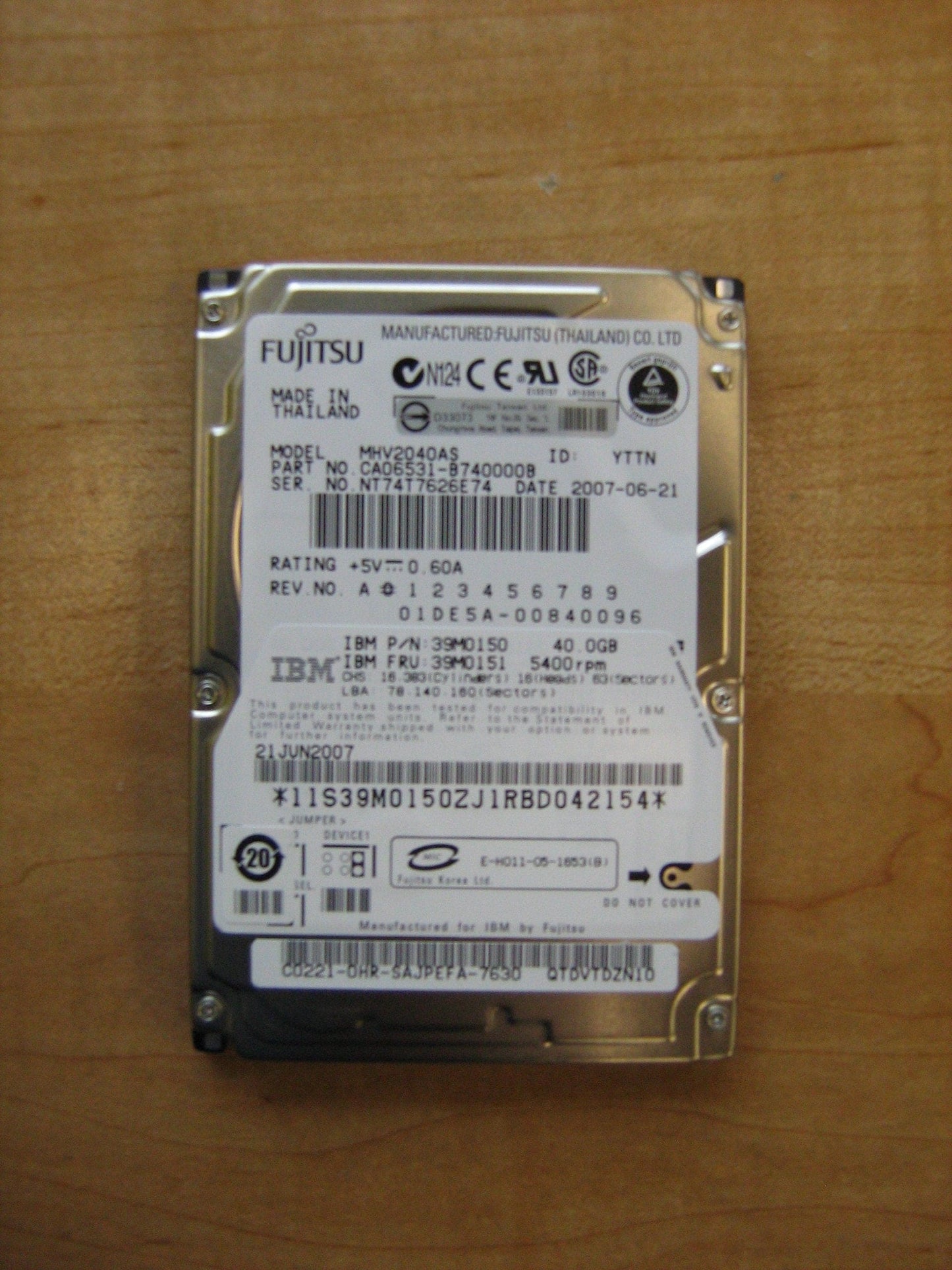 Fujitsu 9.5mm 40GB 2.5in. 5400rpm MHV2040AS