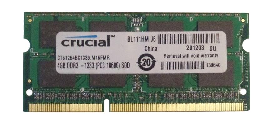 Crucial CT51264BC1339.M16FMR 4GB DDR3-1333MHz SoDimm Memory Module