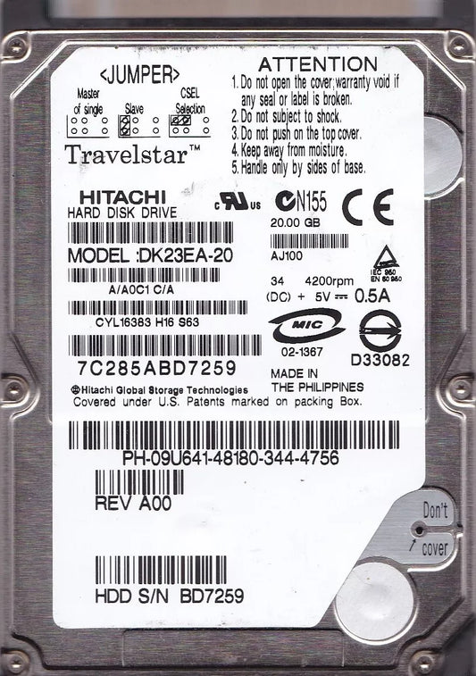 Hitachi Travelstar DK23EA 20GB 4200RPM ATA-100 2MB Cache 2.5-inch Internal Hard Drive DK23EA-20