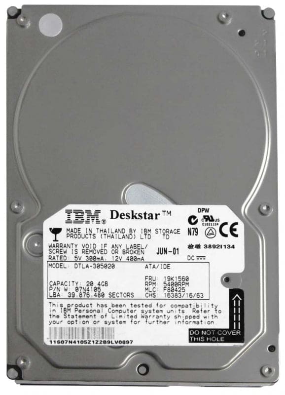 IBM DTLA-305020 20.5GB IDE ATA100 7200RPM 3.5in x 1in 40p 100MB/s HDD