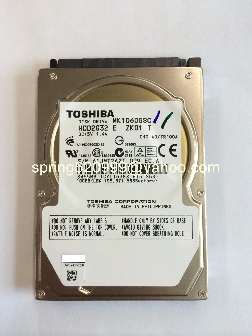 Toshiba MK1060GSC 100Gb 4200Rpm SATA-150 8Mb Cache 2.5-Inch Hard Disk Drive