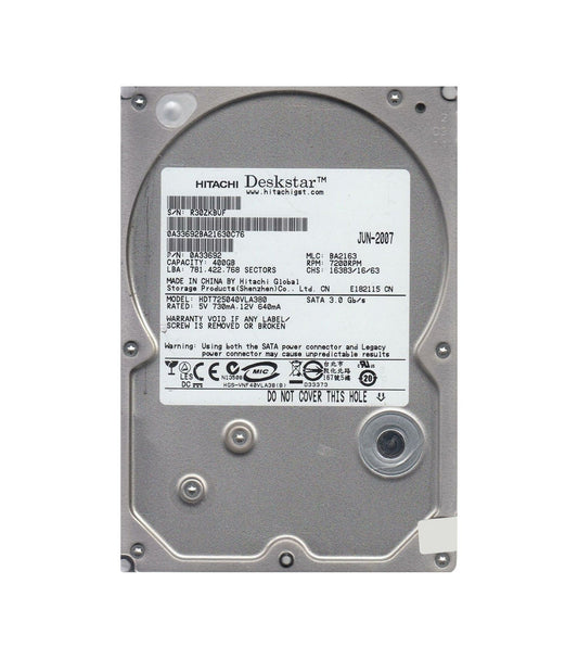 Hitachi DESKSTAR HDT725040VLA380 / 0A33692 T7K500 400GB 7200RPM SATA 3.5" HARD DRIVE