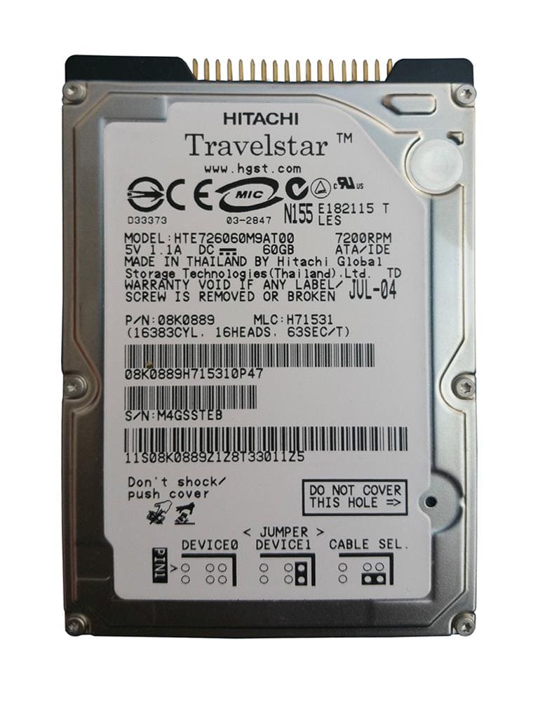 Hitachi TRAVELSTAR HTE726060M9AT00 60GB 7200RPM ATA-6 2.5" HARD DRIVE