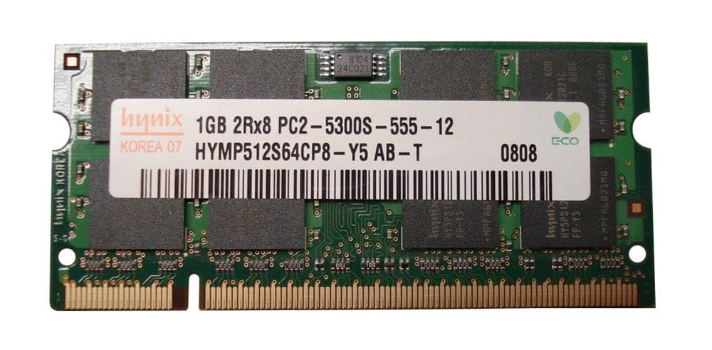 HYMP512S64CP8-Y5-AB-T Hynix 1GB 667mhz 200-Pin PC2-5300 CL-5 Ddr-2 SoDimm non-ECC Unbuffered Module