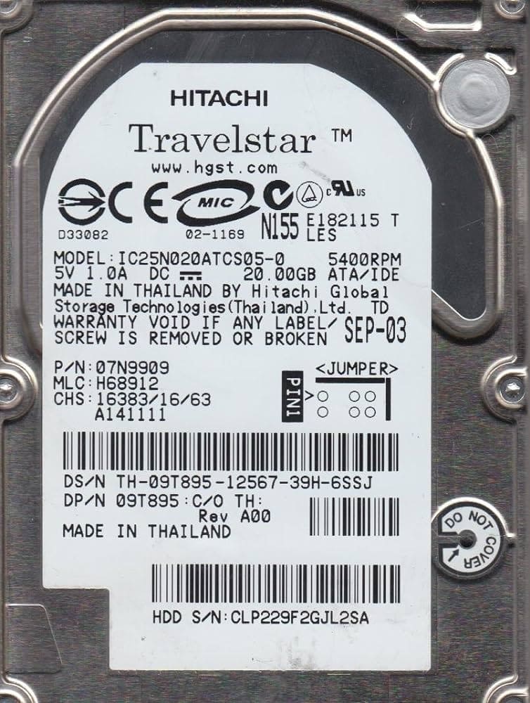 IC25N020ATCS05-0 IBM Travelstar 40GNX 20GB 5400RPM ATA-100 8MB Cache 2.5-inch Internal Hard Drive