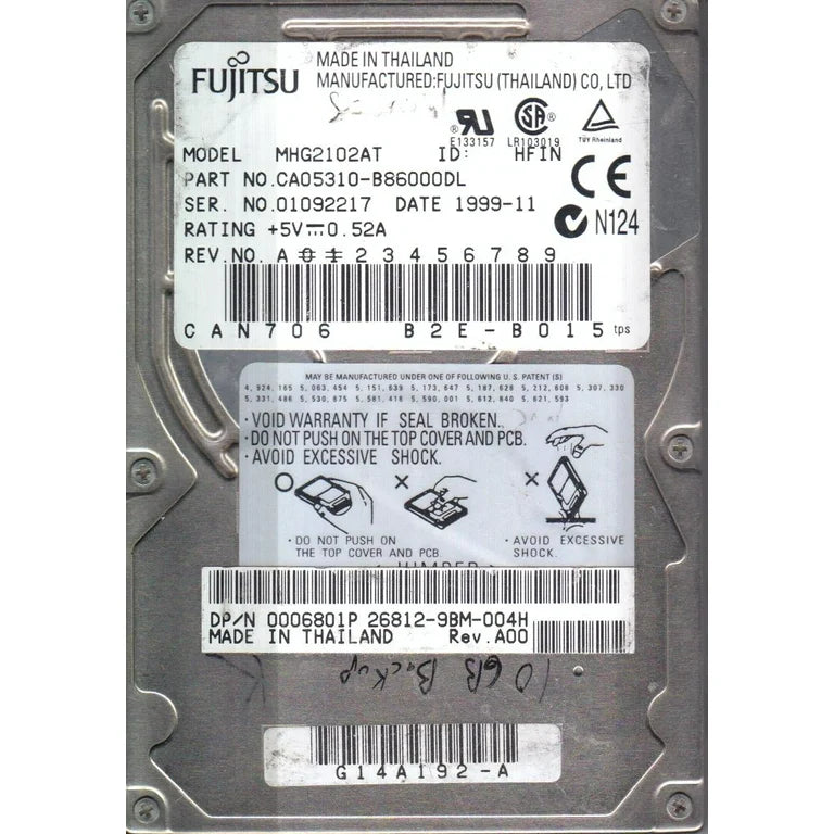 MHG2102AT Fujitsu Mobile 10GB 4200RPM ATA-33 512KB Cache 2.5-inch Internal Hard Drive