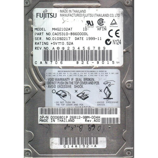 MHG2102AT Fujitsu Mobile 10GB 4200RPM ATA-33 512KB Cache 2.5-inch Internal Hard Drive