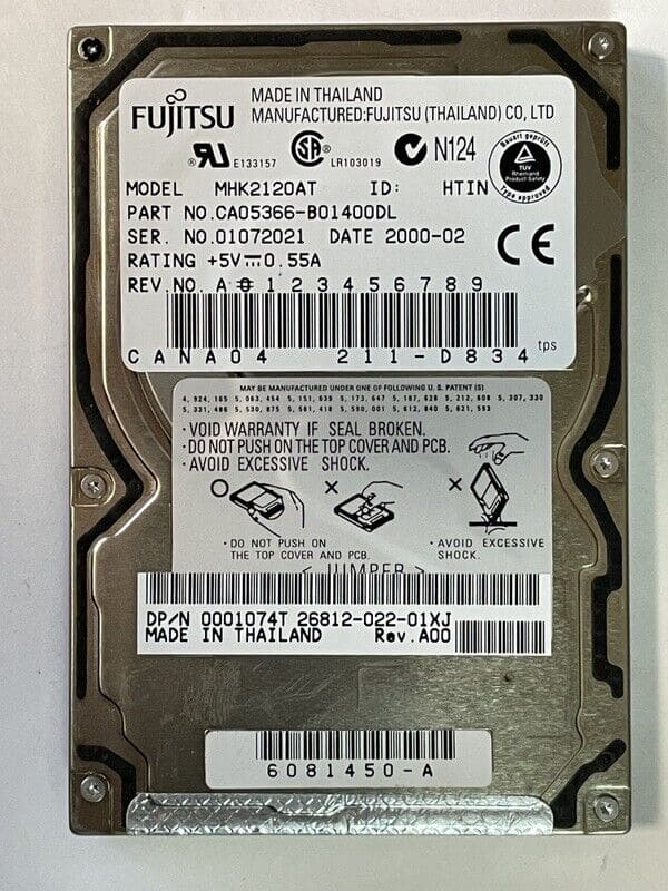 MHK2120AT Fujitsu Mobile 12GB 4200RPM ATA-66 512KB Cache 2.5-inch Internal Hard Drive