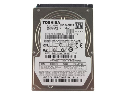 Toshiba 2.5" SATA 160 GB 5400 RPM HDD Laptop Hard Drive MK1655GSX HDD2H25