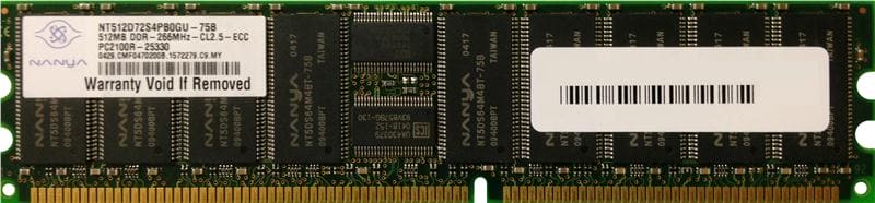 NT512D72S4PB0GU-75B Nanya 512MB PC2100 DDR-266MHz Registered ECC CL2.5 184-Pin DIMM 2.5V Memory Module