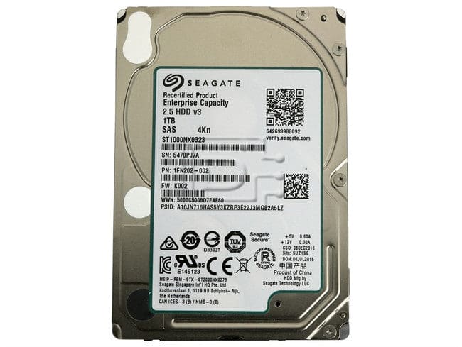 Seagate Enterprise Capacity 2.5" HDD 12Gb/s SAS 4KN 1TB Hard Drive ST1000NX0323