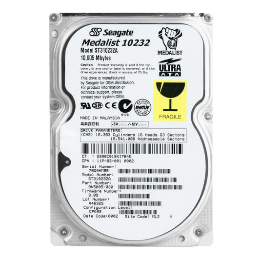 Seagate ST310232A - 10GB 5.4K IDE 3.5" Hard Disk Drive