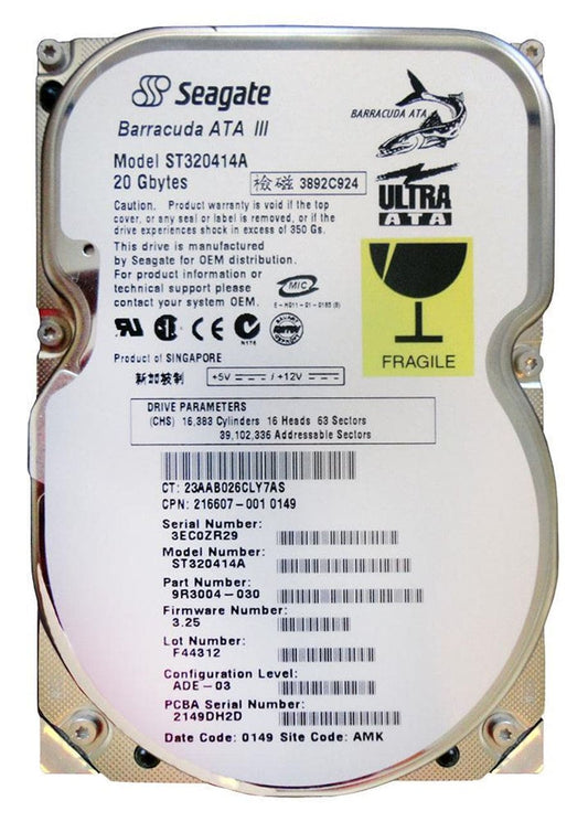 COMPAQ 180475-001 SEAGATE ST320414A 9R3004-031 20GB UATA HARD DRIVE