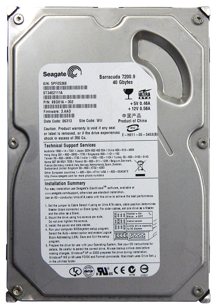 Seagate 40GB Barracuda 7200.9 2MB ATA-100 PATA HARD DRIVE