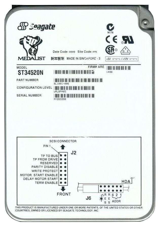 Seagate Medalist Pro 4520 4.55GB 7200RPM Ultra SCSI 50-Pin 512KB Cache 3.5-inch Internal Hard Drive ST34520N