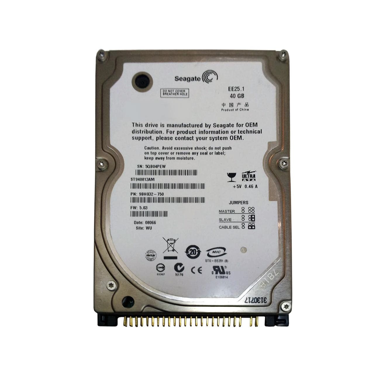 Seagate ST940813AM 40GB 5400RPM ATA-6 2.5" Hard Drive