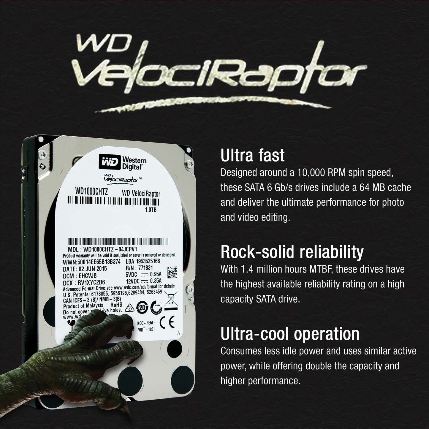 Western Digital WD VelociRaptor WD1000CHTZ 1TB 10000 RPM 64MB Cache SATA 6.0Gb/s 2.5" Enterprise Hard Drive