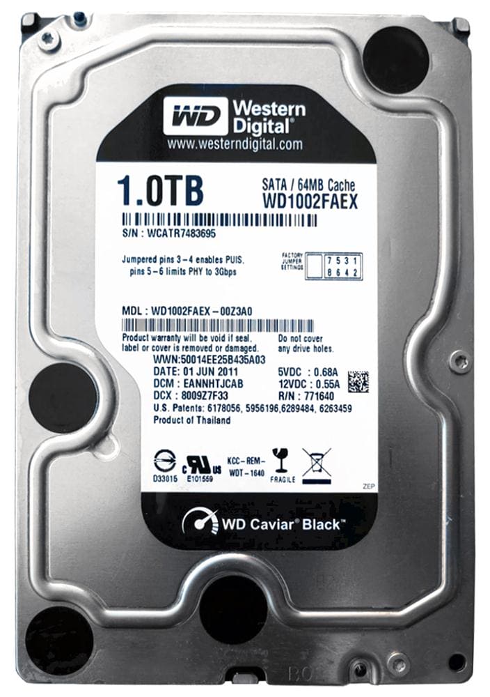 WD Caviar Black WD1002FAEX 1TB 7200 RPM 64MB Cache SATA 6.0Gb/s 3.5" Internal Hard Drive Bare Drive