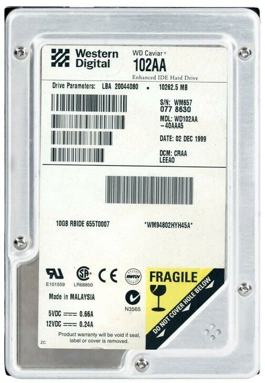 Western Digital WD102AA - 10.2GB 5.4K RPM IDE 3.5" Hard Disk Drive