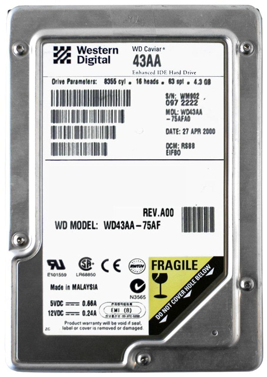 Western Digital WD43AA - 4.3GB 5400RPM IDE ATA 3.5" LFF Legacy Hard Drive