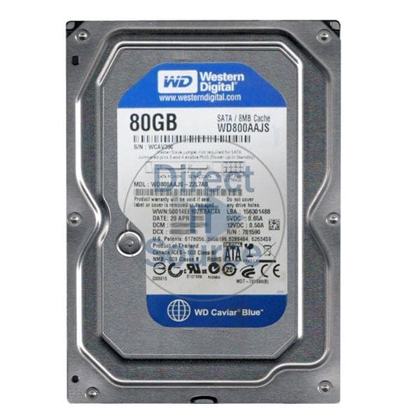 HDD W.D. 80GB SATA2 8MB 7200RPM WD800AAJS RoHS FACTORY RECERTIFIED